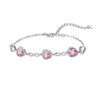 Qings Bracelet de Pierres de Naissance Tourmaline de Coeur Argent Sterling Octobre Bracelet Réglable en Symbole de l'infini avec 3 Cœurs en Zirconium Cadeaux d'anniversaire Noël pour Femmes Fille
