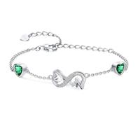 Qings Bracelet Infini Coeur Argent Sterling 925 Bracelet Femme avec 2 Coeurs Mai Emeraud Pierres de Naissance Réglables Infinity Heart ECG Bracelets, Belle Bijoux Cadeau d'Anniversaire pour Fille
