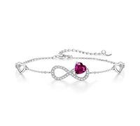 Qings Bracelet Infini Coeur Argent Sterling 925 Bracelet Femme Coeur Juillet Rubis Pierres de Naissance Infinity d’amour Heart Réglable Bracelets, Bijoux Cadeau d'Anniversaire pour Fille