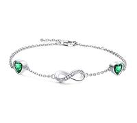 Qings Bracelet Infini Coeur Argent Sterling 925 Bracelet Femme Infinity Amour Symbole avec 2 Breloques Charms Diopside Emeraude Zircone Coeur Bracelets Bijoux Cadeau Fête des Mères pour Maman