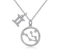 Qings Chaîne Collier Femme Argent - BFF Colliers Pendentif Gémeaux Gemini du Zodiaque Signe Astrologique, Cadeau pour Femmes Filles
