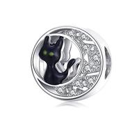 Qings Charm Chat Noir Halloween Lune Charms Femme Fille Charme Bracelet Bloqueur Argent Sterling 925 Bijoux Collier Pendentif Animaux Breloque Perle