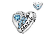 Qings Charm Coeur Mars Mois Bleu Naissance Pierre Coeur Charme Bracelet Argent Birthstone Beads Lettre Aile D'Ange Murano Sécurité Holloween Christmas Saint Valentin