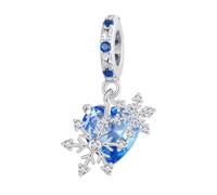 Qings Charme de flocon de neige cristallin Brillant coeur bleu pendentif perles Argent sterling 925 Cadeaux de Noël nouvel an de l'hiver