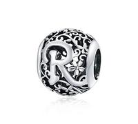 Qings Charms Initiale R Argent Sterling 925 pour Bracelets Charms et Perles Lettre Alphabet A à Z Motif Unique Bricolage DIY Charms pour Colliers Cadeau Anniversaire pour Filles Femmes