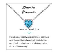 Qings Collier de Naissance Coeur en Argent Sterling 925,Collier Pendentif en Forme de Coeur Solitaire Zircon Cubique 12 Mois Pierres de Naissance Cadeau D'anniversaire pour Femmes Filles Adolescents