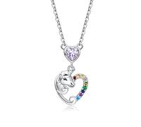 Qings Collier Licorne Pendentif pour Fille Princesse Colliers Coeur Alexandrite Brillante Pierres de Naissance Argent Cristal Bijoux pour Femme Filles Petite-Fille Cadeau Juin Anniversaire Noel