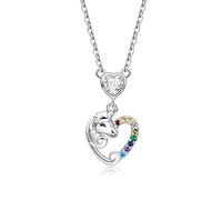 Qings Collier Licorne Pendentif pour Fille Princesse Colliers Coeur Diamant Pierres de Naissance Argent Cristal Bijoux pour Les Femme Filles Petite-Fille Cadeau Avril Anniversaire Noel