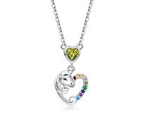 Qings Collier Licorne Pendentif pour Fille Princesse Colliers Coeur Péridot Brillante Pierres de Naissance Argent Cristal Bijoux pour Femme Filles Petite-Fille Cadeau Août Anniversaire Noel