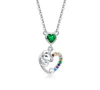 Qings Collier Licorne Pendentif pour Fille Princesse Colliers Coeur Vert Émeraude de Synthèse Argent Cristal Bijoux pour Les Femme Filles Petite-Fille Cadeau Mai Anniversaire Noel Fête des Mères