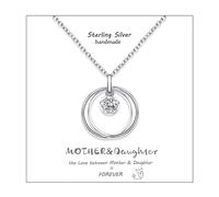 Qings Collier Mère Fille en Argent Sterling 925 Deux Cercles Pendentif Collier Colliers Ronds en Zircon Cubique Anniversaire Fête des Mères Cadeau pour Femmes Maman Fille