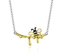Qings Collier Pendentif Abeille Argent Sterling 925 Bourdon Reine des Abeilles pour Femmes Filles Plaqué Or Mignon Animaux Bijoux Cadeau