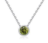 Qings Collier Pendentif Peridot Birthstone Femme Argent 925 Collier Août Olive Verte Gemme Pierre de Naissance Chaine Cadeaux d'anniversaire