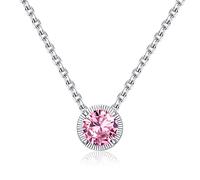 Qings Collier Pendentif Pierre de Naissance pour Femme - Argent Sterling 925 Naissance Cristal Gemme Chaines Collier 12 Mois Solitaire Birthstone Bijoux pour Mère Filles