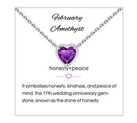 Qings Collier Pendentif Solitaire Pierre de Naissance en Argent Sterling 925 Coeur D'amour 5A Colliers en Zircone Cubique pour femme, Chaîne Réglable 45 Cm