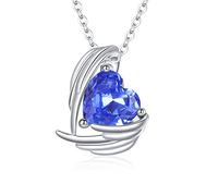 Qings Collier Pierre de Naissance Coeur - Colliers Réglables en Argent Sterling Avec Ailes d'amour CZ Saint Valentin Noël Bijoux Cadeaux pour Femmes Filles (Devenir Bleu Juin)