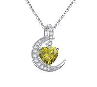 Qings Collier Pierre de Naissance Coeur Lune - Collier AoûT PéRidot Femmes Amour Toujours Collier en Argent Sterling 925 Pierre de Naissance Pendentif Bijoux pour Femmes Filles