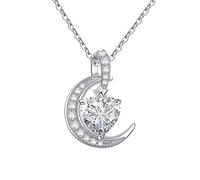 Qings Collier Pierre de Naissance Coeur Lune - Collier Avril Diamant Blanc Femmes Amour Toujours Collier en Argent Sterling 925 Pierre de Naissance Pendentif Bijoux pour Femmes Filles