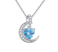 Qings Collier Pierre de Naissance Coeur Lune - Collier Femmes Amour Toujours Collier en Argent Sterling 925 Pierre de Naissance Pendentif Bijoux pour Femmes Filles