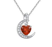 Qings Collier Pierre de Naissance Coeur Lune - Collier Janvier Grenat Rouge Femmes Amour Toujours Collier en Argent Sterling 925 Pierre de Naissance Pendentif Bijoux pour Femmes Filles