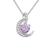Qings Collier Pierre de Naissance Coeur Lune - Collier Juin Pierre de Lune Femmes Amour Toujours Collier en Argent Sterling 925 Pierre de Naissance Pendentif Bijoux pour Femmes Filles