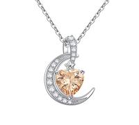Qings Collier Pierre de Naissance Coeur Lune - Collier Novembre Topaze Citrine Jaune Femmes Amour Toujours Collier en Argent Sterling 925 Pierre de Naissance Pendentif Bijoux pour Femmes Filles