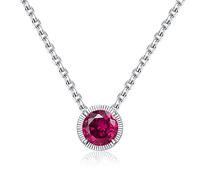 Qings Collier Rouge Rubis Zirconium Argent 925 Collier Juillet de Naissance Colliers Cristal Solitaire Rouge pour Femme Filles