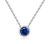 Qings Collier Saphir Pierre de Naissance Argent 925 Septembre Collier Birthstone Bleu Foncé Zirconium Pendentif Solitaire Filles