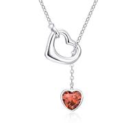 Qings Femme Collier Coeur Pierre de Naissance Grenat Argent Sterling 925 Janvier Colliers Cœur Amour Pendentif avec Zirconium Anniversaire Saint-Valentin Fête des mères Noël Cadeaux pour Mère Filles