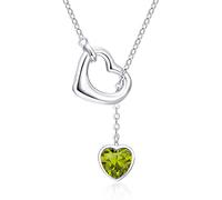 Qings Femme Collier Coeur Pierre de Naissance Péridot Argent Sterling 925 Août Colliers Cœur Amour Pendentif avec Zirconium Anniversaire Saint-Valentin Fête des mères Noël Cadeaux pour Mère Filles