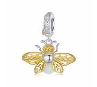 Qings Glow in the Dark Abeille Pendentifs Charmes Lumineux Animaux 925 Sterling Silvers Bijoux Cadeau pour Femmes et Filles