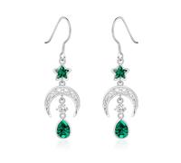 Qings Mai Emeraude Pierre de Naissance Boucles d'oreilles Pendantes Lune et étoile pour Femmes Argent 925 Boucles d'oreilles Celtique Croissant avec Zircone Ovale Bijoux d'anniversaire Cadeaux