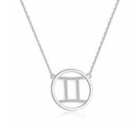 Qings Pendentif Rond Constellation Collier Femmes-Mode Argent Gémeaux Horoscope Astrologie Galaxie Zodiaque Bijoux avec Zircon Cubique Fille La Saint-Valentin Anniversaire Graduation Meilleurs Cadeaux