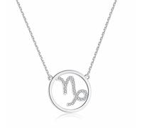 Qings Pendentif Rond Constellation Collier Femmes-Mode Unique Argent Capricorne Horoscope Astrologie Galaxie Zodiaque Bijoux avec Zircon Cubique Fille Anniversaire Graduation Fête Meilleurs Cadeaux