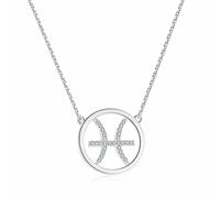 Qings Pendentif Rond Constellation Collier Femmes-Mode Unique Argent Poissons Horoscope Astrologie Galaxie Zodiaque Bijoux avec Zircon Cubique Fille Anniversaire Graduation Fête Meilleurs Cadeaux