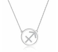 Qings Pendentif Rond Constellation Collier Femmes-Mode Unique Argent Sagittaire Horoscope Astrologie Galaxie Zodiaque Bijoux avec Zircon Cubique Fille Anniversaire Graduation Fête Meilleurs Cadeaux