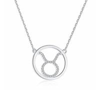 Qings Pendentif Rond Constellation Collier Femmes-Mode Unique Argent Taureau Horoscope Astrologie Galaxie Zodiaque Bijoux avec Zircon Cubique Fille Noël Anniversaire Graduation Meilleurs Cadeaux