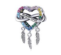 Qings Perle attrape-rêve coeur plume d'infini creuse colorée en forme de coeur amour pour toujours pendentif charme argent sterling 925 pour bracelet collier élégant cadeau délicats pour femmes filles