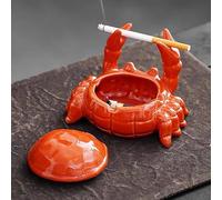 Qingsi Cendrier mignon en forme de crabe avec couvercle anti-mouches en céramique pour décoration de salon, décoration d'intérieur, cadeau artistique, cendrier, décoration pour la maison, le bureau,