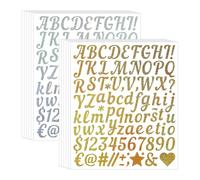 QingWing 12 Feuilles Or et Argent Stickers Lettres, Lettre Autocollantes ImperméAble et RéSistant à L'usure, Amovible Sans Traces de Colle, Carnet de Notes Diy DéCoration Pour la Maison Cadeau