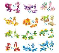 QingWing 12 Pièces 3 en 1 Ensemble de Blocs de Construction Dinosaures, Mini Ensemble de Construction d'animaux, Jouets et Décoration Intérieure pour Garçons et Filles de 3 Ans et Plus (Style A)