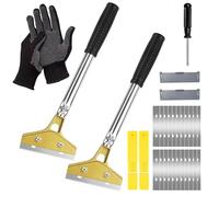 QingWing 2 pièces Grattoir Vitre Long Manche avec 20 Lames en Acier, 30 × 10cm Grattoir Plaque Vitrocéramique avec Poignée en Caoutchouc Comprend un Tournevis et Des gants pour Peint, Colle, Miroir