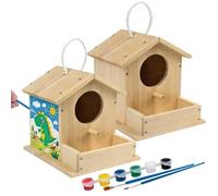 QingWing 2 Pièces Maison d’Oiseau en Bois à Construire, DIY Mangeoire pour Oiseaux à Assembler avec des Pinceaux et des Peintures, Maison D’Oiseau Construire et Peindre, Activité de Bricolage Créative