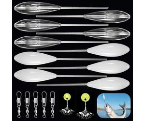 QingWing 25 Pièces Flotteurs de Pêche à la Truite, Bombarde Transparent Longues avec 5 Émerillons Triples et 10 Stoppeurs de Ligne en Deux Tailles, 6-20 g Flottants et Coulants, Accessoires de Pêche