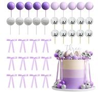 QingWing 37 pièces Violette Boule Decoration Gateau avec un Ruban Violet | Décoration de Gâteau Boule Disco Trois Tailles Deco Gateau Anniversaire, pour Décorations de Fête, Anniversaires, Mariages