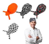 QingWing 4 Pièces Toque de Chef Cuisinier, Drôle Calot Cuisine, Toque de Chef Cuisinierer COM Bandana Ajustable Chapeau pour Les Restaurants, Les Hôtels, Bars, Magasins, La Maison