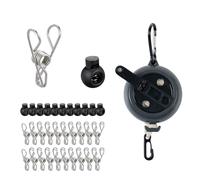 QingWing Corde à Linge Rétractable 10 M, Corde à Linge Rétractable Portable avec Manivelle 10 Boucles et 20 Pinces, Clotheslines D'extérieur, Clotheslines de Camping pour Camping Car, Voyage (Noir)