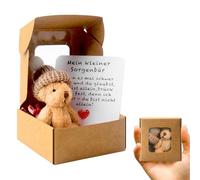 QingWing Petit Ours de Poche Câlin dans Une Boîte, Ours de Poche avec Carte Inspirante, 8.5 cm Little Bear in Box, Convient aux Enfants, aux Mères, aux Cadeaux de Saint Valentin et de Noël, Marron