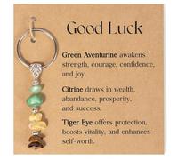 QingWing Porte Clef en Cristal, Porte Clés en Pierre Naturelle Avec Carte Cadeau, Pendentif en Pierre Naturelle, Nature Crystal Keychain Good Luck Gifts pour Femmes Petite Amie Collègues (Style 3)