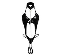 QINGXIA_ZI Ensemble de Lingerie Sexy en Cuir Verni pour Femmes Hot Tenue Femme Coquine XXL Ouverte Transparente String Soutien-Gorge Noir 4XL